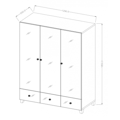 Eleganter dreitüriger Kleiderschrank APRICA – Breite 129 cm, weiß