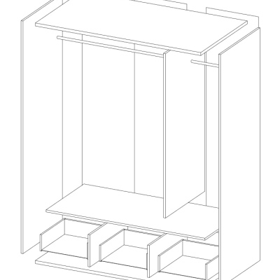 Eleganter dreitüriger Kleiderschrank APRICA – Breite 129 cm, weiß