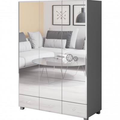 Eleganter dreitüriger Kleiderschrank APRICA – Breite 129 cm, grau