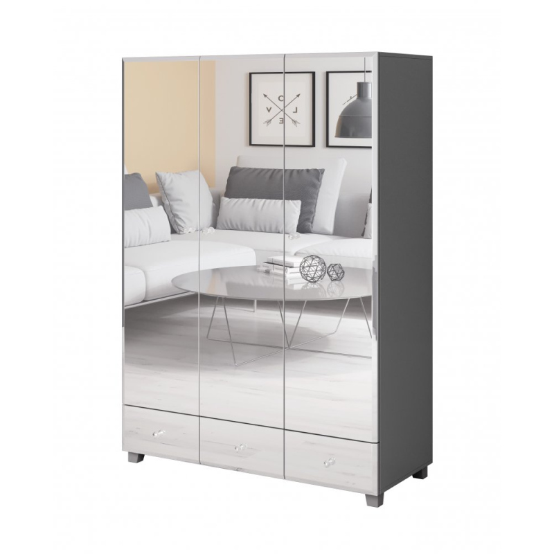 Eleganter dreitüriger Kleiderschrank APRICA – Breite 129 cm, grau