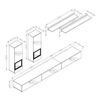 Originelle Wohnwand BRYCE, Beton