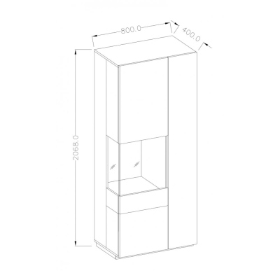 Elegante Vitrine SHADI links, weiß / Wotan-Eiche