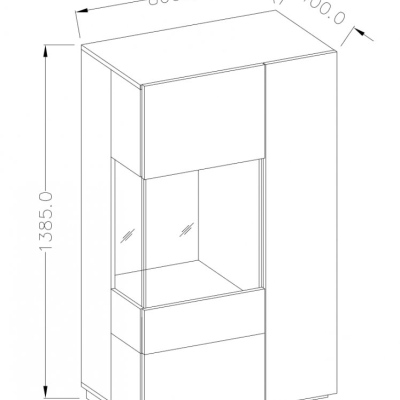 Hohe Kommode mit verglastem Teil SHADI links, weiß + Beton