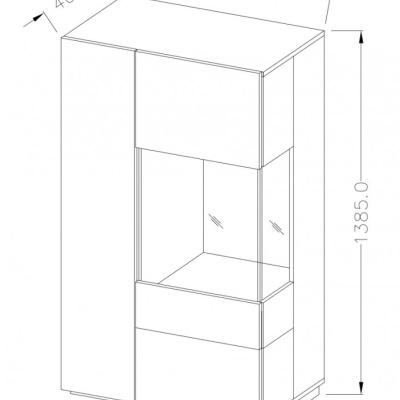 Hohe Kommode mit verglastem Teil SHADI rechts, weiß + Beton