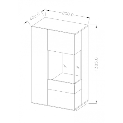 Hohe Kommode mit verglastem Teil SHADI rechts, weiß + Beton