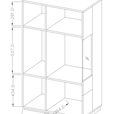 Hohe Kommode mit verglastem Teil SHADI rechts, weiß + Beton