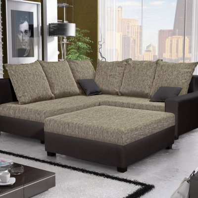 Geräumige Couchgarnitur MONIKA, Hocker 98x94, braun + beige