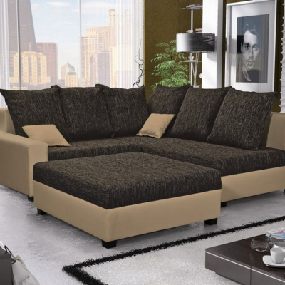 Geräumige Couchgarnitur MONIKA, Taburette 98x94, beige + braun