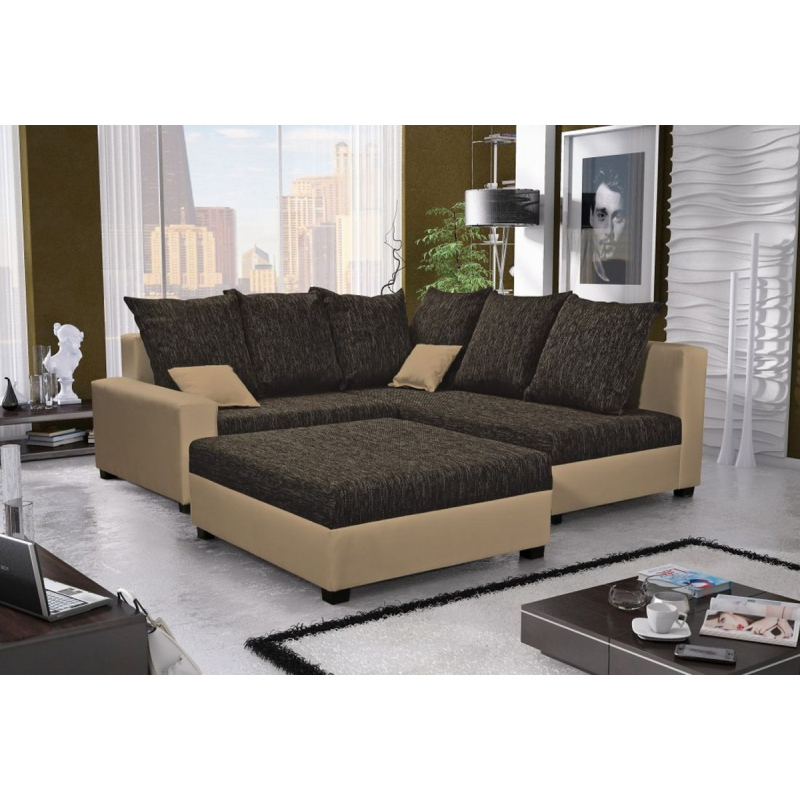 Geräumige Couchgarnitur MONIKA, Taburette 98x94, beige + braun