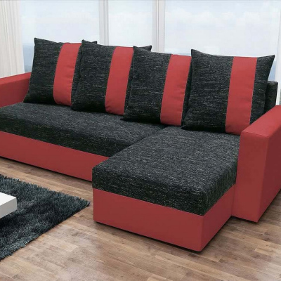 Ecksofa ANGELIKA, Schwarz + Rot