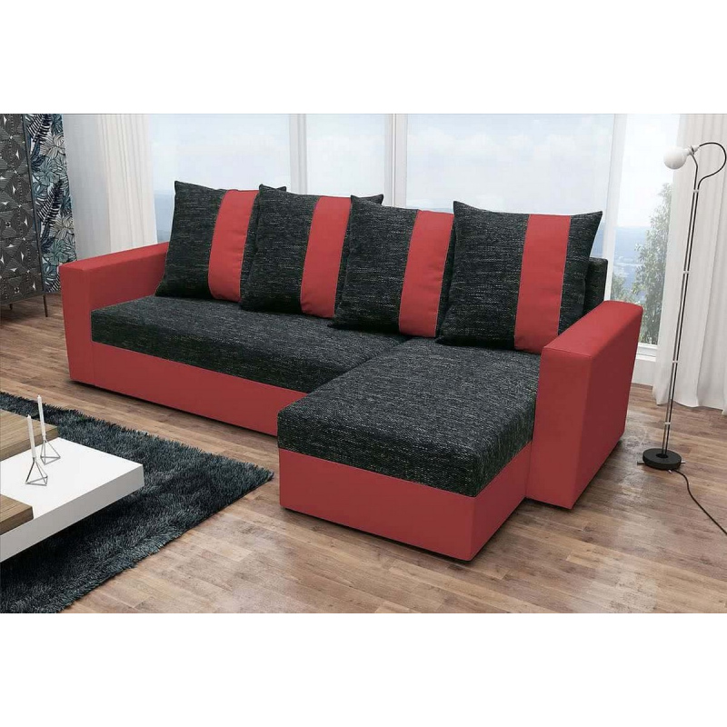 Ecksofa ANGELIKA, Schwarz + Rot