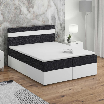 Boxspringbett SISI 180x200, Schwarz + weißes Öko-Leder