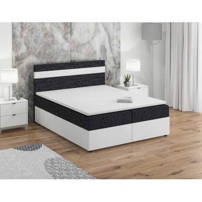 Boxspringbett SISI 180x200, Schwarz + weißes Öko-Leder