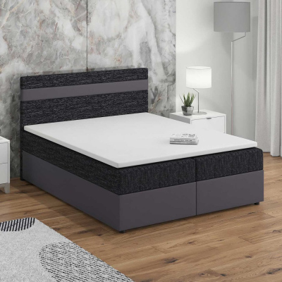 Boxspringbett SISI 180x200, Schwarz + graues Öko-Leder