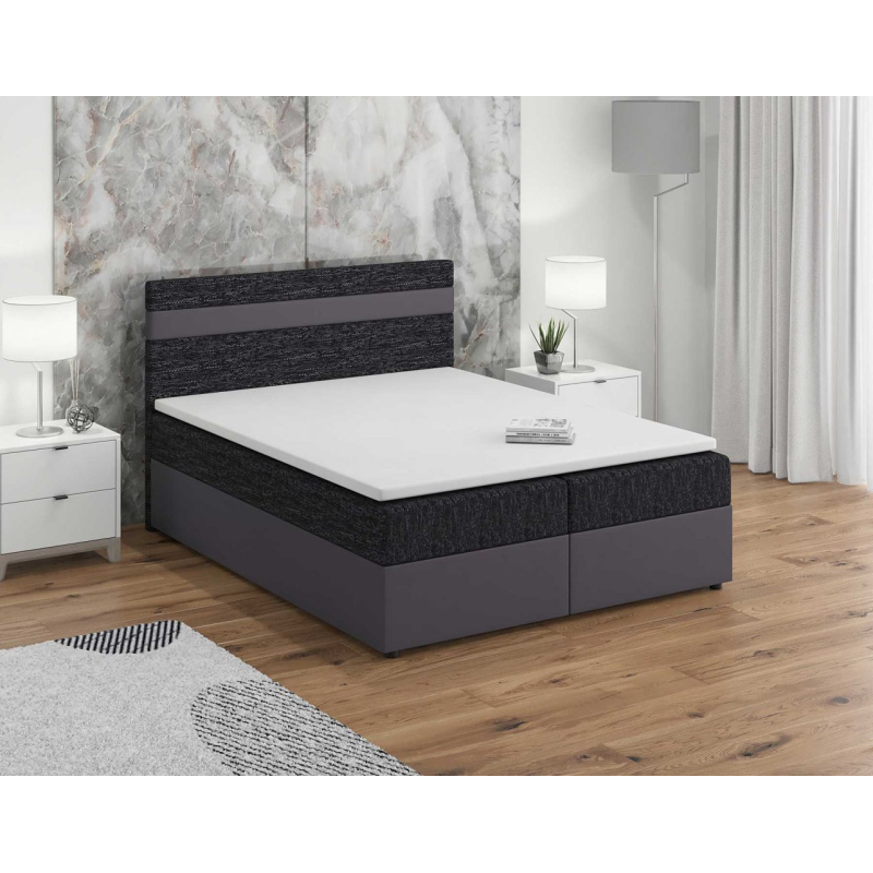 Boxspringbett SISI 180x200, Schwarz + graues Öko-Leder