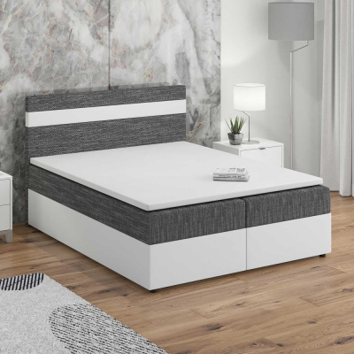 Boxspringbett SISI 180x200, Grau + weißes Öko-Leder