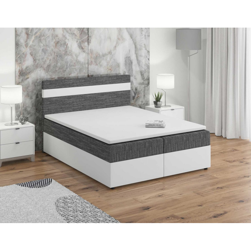 Boxspringbett SISI 180x200, Grau + weißes Öko-Leder