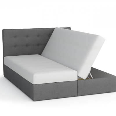 Boxspringbett SISI 180x200, Grau + weißes Öko-Leder