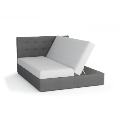 Boxspringbett SISI 180x200, Grau + weißes Öko-Leder