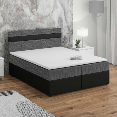 Boxspringbett 180x200 SISI, Grau + schwarzes Öko-Leder