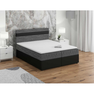 Boxspringbett 180x200 SISI, Grau + schwarzes Öko-Leder