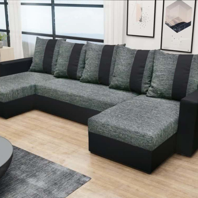 Bequeme U-Form Couchgarnitur ANGELIKA, grau + schwarz