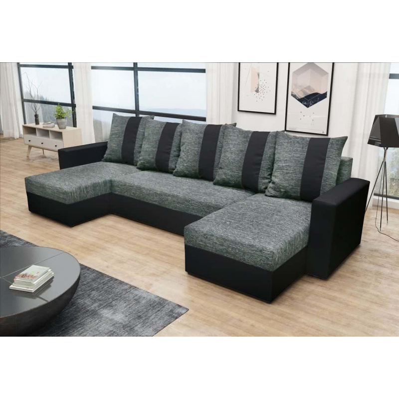 Bequeme U-Form Couchgarnitur ANGELIKA, grau + schwarz