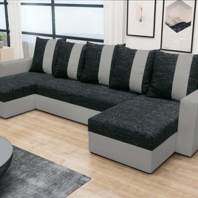 Bequeme U-Form Couchgarnitur ANGELIKA, schwarz + grau