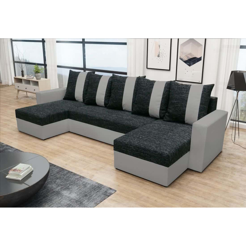 Bequeme U-Form Couchgarnitur ANGELIKA, schwarz + grau