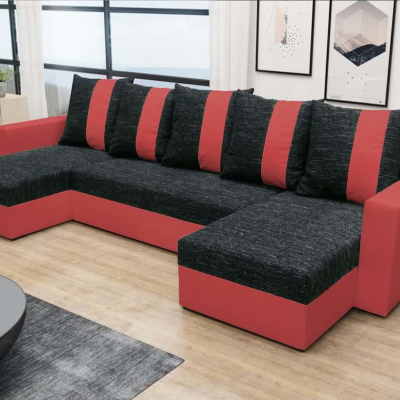 Bequeme U-Form Couchgarnitur ANGELIKA, schwarz + rot