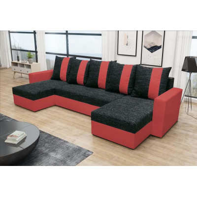 Bequeme U-Form Couchgarnitur ANGELIKA, schwarz + rot